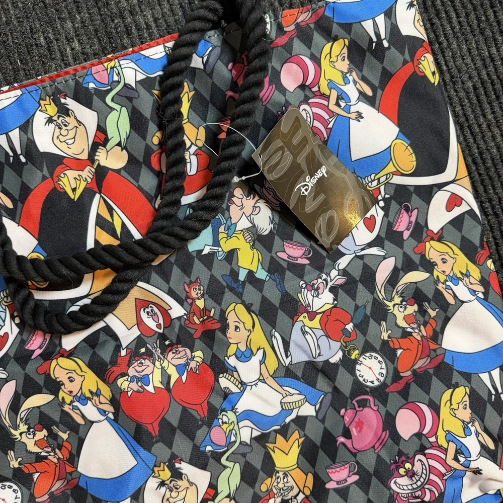 NWT DISNEY - Alice In Wonderland Tote Bag Cheshire Cat & Mad Hatter RABBIT CLOCK